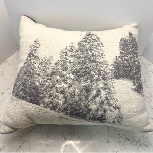 David Fussenegger 19" Accent Throw Pillow Winter Snow Pine Trees Gray Beige Ski